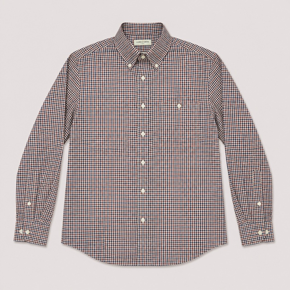 Orvis Mens L Brown Check Button Down Long Sleeve Cotton Casual Shirt
